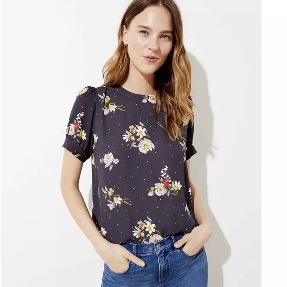 LOFT Tops - NEVER USED LOFT dark gray floral button back top